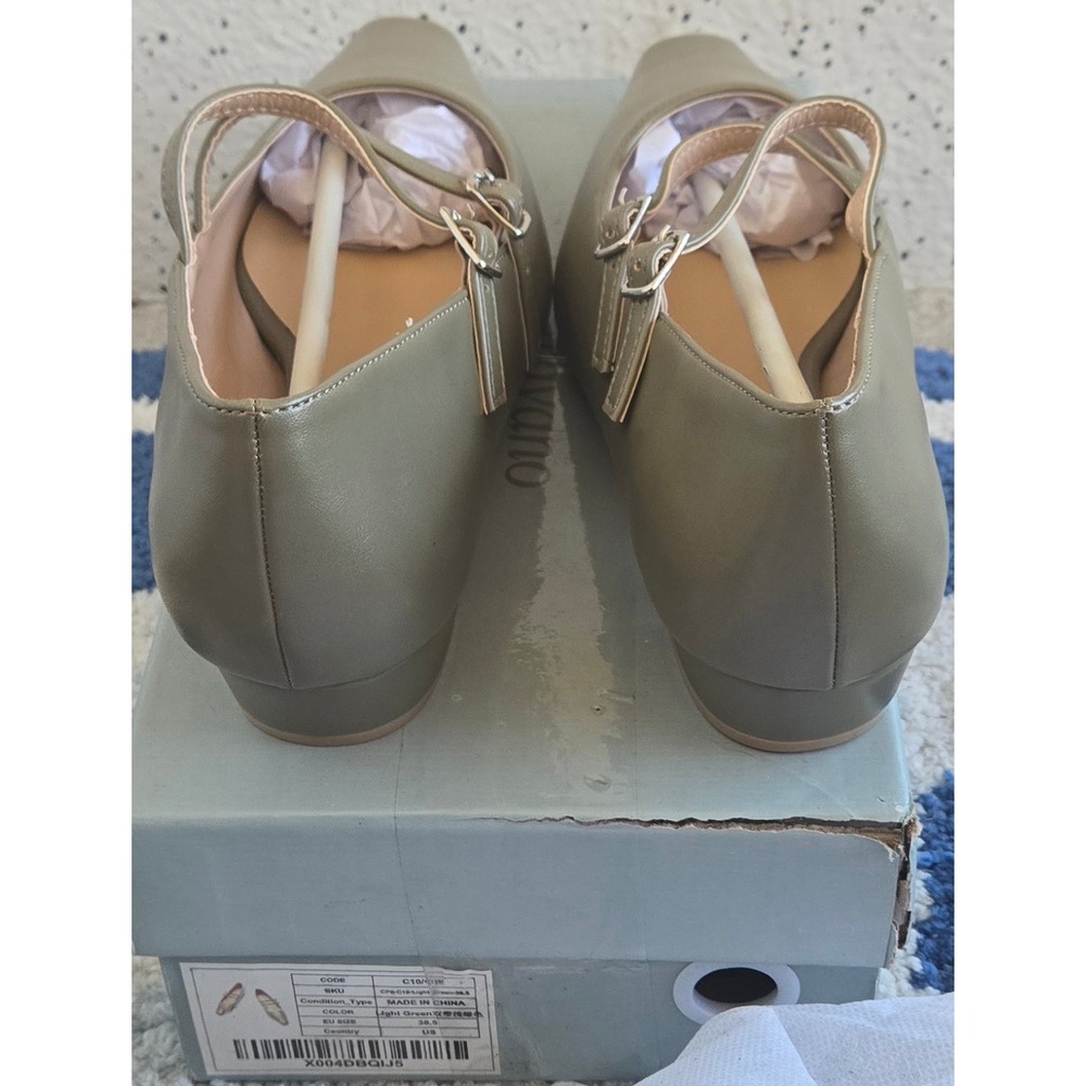C.Paravano Alyssa A Double Strap Block Heel Mary Jane Light Green EU 38.5 - Picture 5 of 10